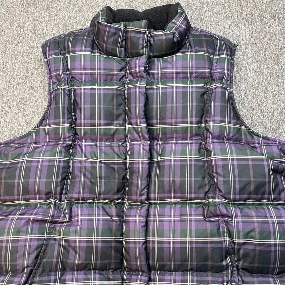 Eddie Bauer‎ Purple Plaid Goose Down Puffer Vest Womens Tall Large Quilted